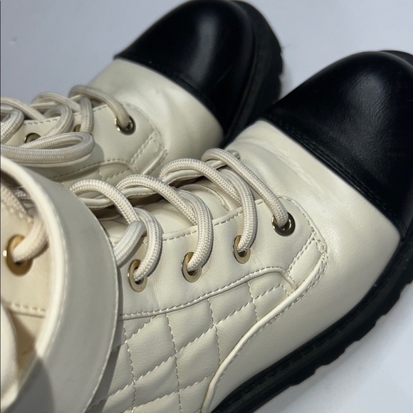 GBG Los Angeles Quilted Combat Boots - Black and Cream - Picture 7 of 9